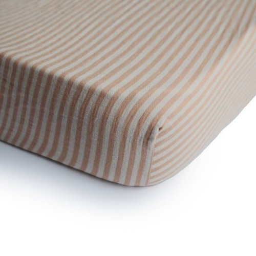 Mushie Extra Soft Muslin Crib Fitted Sheet, Color: Natural Stripe