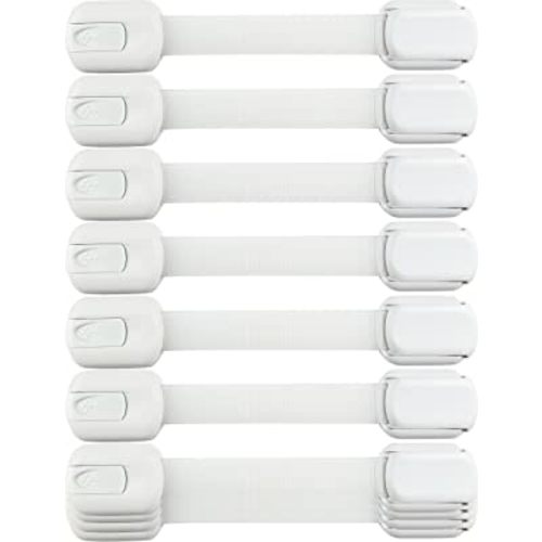 Child Safety Strap Locks (10 Pack) Baby Locks for Cabinets and Drawers, Toilet, Fridge & More. 3M Adhesive Pads. Easy Installation, No Drilling Required, White