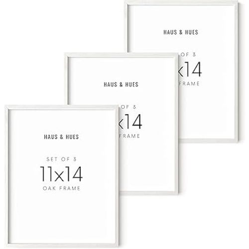 HAUS AND HUES White Oak Wood 11x14 Picture Frames - Set of 3, Gallery Wall Frames for Photos and Prints