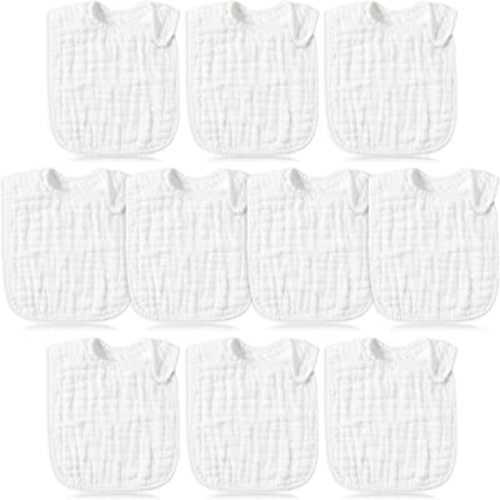 10pcs Snap Muslin Cotton Bibs, Baby Bandana Drool Bibs, Adjustable Soft Absorbent Cotton Scarf