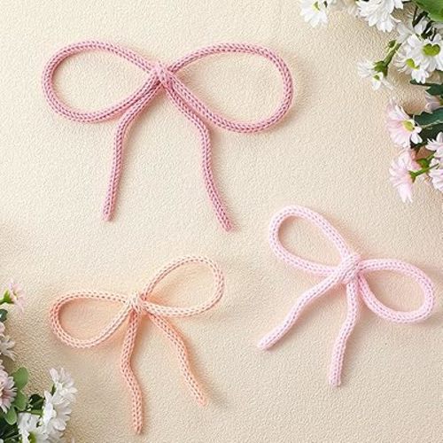 RattanView 3 Pcs Boho Bow Wall Decor Pink Bow Nursery Decoration Coquette Room Decor Woven Macrame Wall Hanging 2 Size Pink Preppy Decoration for Nursery Dorm Girls Room