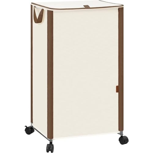 STORAGE MANIAC Rolling Laundry Hamper with Lid, 23.7 Gal (90 L) Large Tall Laundry Basket with Wheels & Handles, Aesthetic Dirty Clothes Hamper for Small Space, Dorm, Apartment, College, Beige