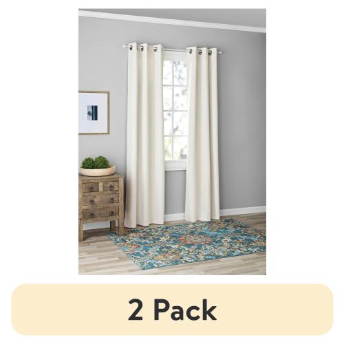 (2 pack) Mainstays Textured Solid Blackout Grommet Curtain Panel Pair, Set of 2, Ivory, 37" W x 84" L