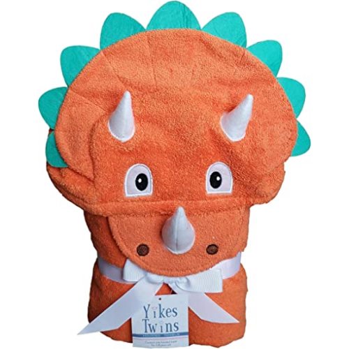 Hooded Baby Towel for Kids 2-8 | Large 100% Cotton Baby Towel for Boys or Girls in Orange | Cute Dino Bath Towels for Babies and Toddlers with Dinosaur Design