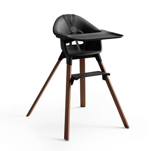 Stokke Clikk High Chair, Black/Warm Brown - All-in-One High Chair with Tray + Harness - Light, Durable & Travel Friendly - Ergonomic with Adjustable Features - Best for 6-36 Months or Up to 33 lbs