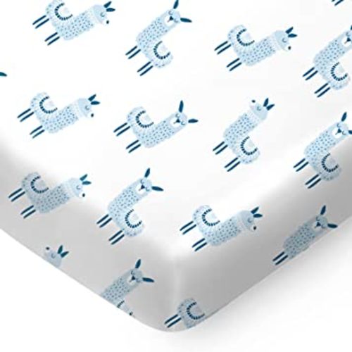 Pickle & Pumpkin Premium Organic Crib Sheet | 2 Pack 100% Organic Jersey Cotton Fitted Crib Sheets Set | Crib Bedding for Baby Boy | Toddler or Standard Crib Mattress Sheets | Llama