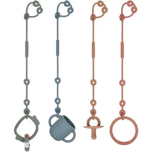 Toy Straps for Baby, Silicone Pacifier Clips, Silicone Adjustable Stretchable Pacifier Teether Straps for Strollers, High Chair, Cribs, Hanging Baskets, Car Seat, Shopping Trolley, BPA Free, 4 Pack