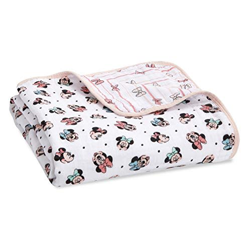 aden + anais Dream Blanket, Boutique Muslin Baby Blankets for Girls & Boys, Ideal Lightweight Newborn Nursery & Crib Blanket, Unisex Toddler & Infant Bedding, Shower Gifts, Minnie Mouse Rainbows