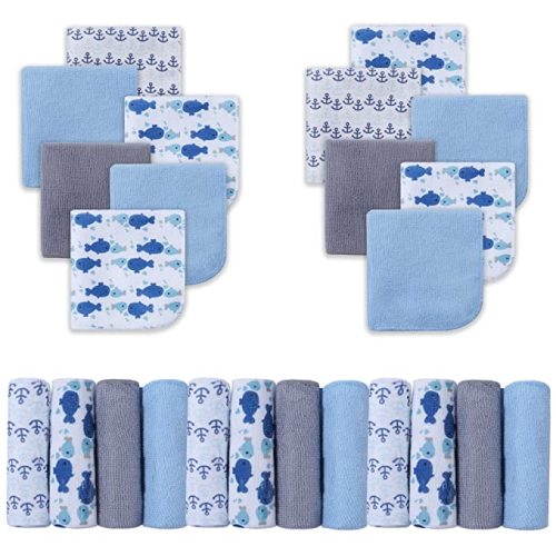 Viviland Baby Washcloths, Super Soft Baby Bath Towels for Newborn 24 Pack, Absorbent Face & Body Wash Cloth for Baby Boy, Whale Bro Pattern, 9 x 9 inch
