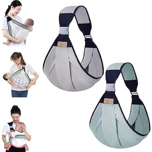 Divinraft Baby Sling Carrier, Divineraft Baby Sling, 2024 New Adjustable Baby Sling Carrier, Portable Lightweight Non-Slip Hip Seat Carrier, Carrying 10-60 lbs-B (B-(Gray+Green))