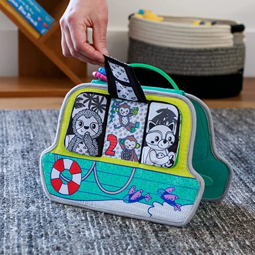 Infantino Busy Board Mirror & Sensory Discovery Toy Boat for Fine Motor Skill Development with Gears, Beads, High Contrast Prints, Tummy Time, Sit & Play or On The Go, for Newborns, Babies & Toddlers