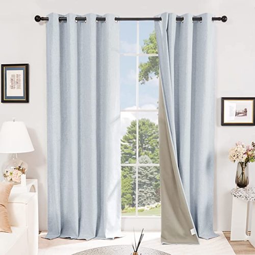 Deconovo Total Blackout Curtains Faux Linen Room Darkening Thermal Insulated Noise Reducing Energy Effcient Draperies for Living Room Bedroom (Light Blue, 52x84 Inch, 2 Panels)