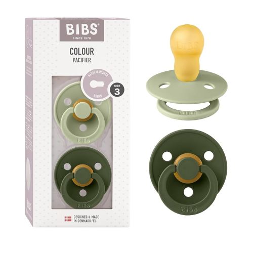 BIBS Pacifiers Colour Collection | Natural Rubber Baby Pacifier | Set of 2 BPA-Free Soothers | Made in Denmark | 18+ Months (Pack of 2) | Sage/Hunter Green