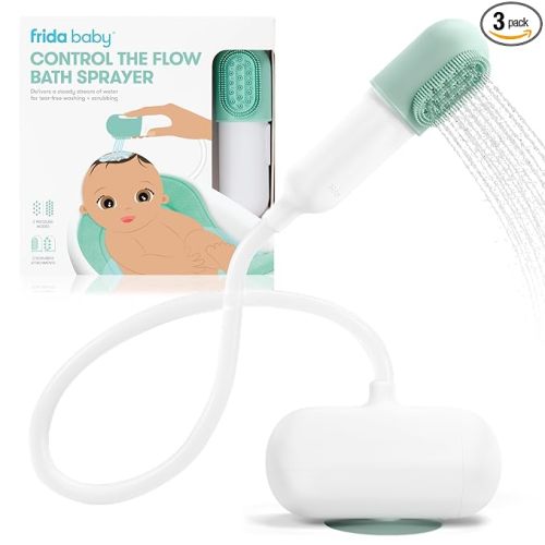 Frida Baby Control The Flow Bathtub Sprayer Attachment for Baby Bathtub, Shower Head with Scalp Massager, Control Waterflow with 2 Pressure Modes