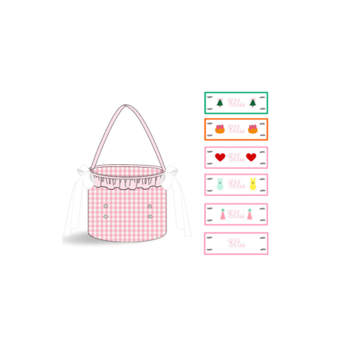 Embroidered Tab Interchangeable Pink Gingham Treat Basket