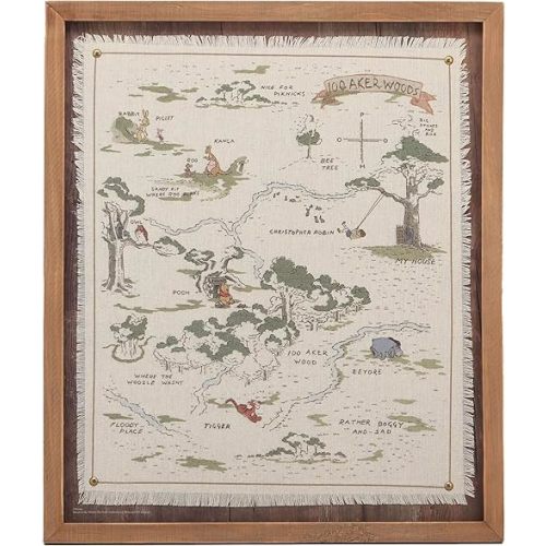 Disney Winnie the Pooh Hundred Acre Wood Map Framed Wood Wall Decor - Vintage Winnie the Pooh Wall Art for Home Decorating