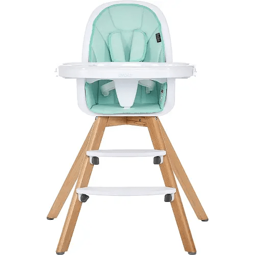 Evolur Zoodle 2 in 1 Baby High Chair in Mint, Easy to Clean, Adjustable and Removable Tray, Compact and Portable Convertible High Chair for Babies and Toddlers
