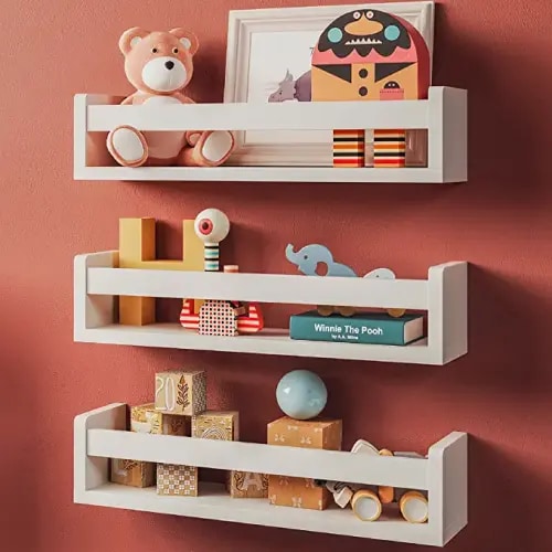 NATURE SUPPLIES Set of 3 White Nursery Room Shelves - Solid Wood Ideal for Books, Toys and Decor (Classic White)