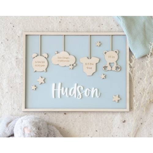 Birth Announcement Frame Sign | Personalized Baby Birth Stats | Newborn Gift | Nursery Decor | Newborn Photo Prop, Boho, Custom Acrylic Sign