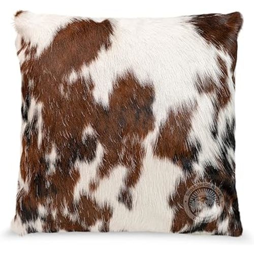 Sunshine Cowhides 100% Genuine Cowhide Pillow Cover - 15" x 15" Square Tricolor Decorative Cow Print Pillows w/Zipper Closure for Couch or Bed Decor (Pillow Filler Not Included) - 1 Piece