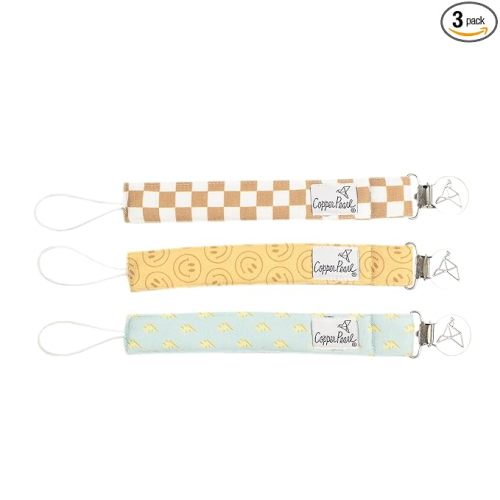 Copper Pearl 3-Pack Pacifier Holders: Premium Knit Binky Clips for Baby Girls and Boys - Stylish Stainless Steel Design for Secure No-Drop Attachment