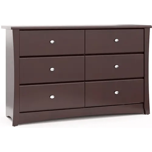Storkcraft Crescent 6 Drawer Double Dresser (Espresso) – GREENGUARD Gold Certified, Dresser For Nursery, 6 Drawer Dresser, Kids Dresser, Nursery Dresser Drawer Organizer, Chest of Drawers