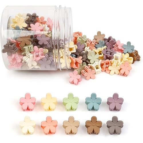 100Pcs Colorful Mini Flower Hair Clips, TEBIEKOY Baby Hair Clips Mini Claw Clips Cute Jaw Clips Hair Pins Hair Barrettes Toddler Hair Accessories for Women Girls Kids Teens
