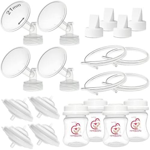 Nenesupply Pump Parts Compatible with Spectra S2 S1 9 Plus Breast Pump to Replace Spectra Pump Parts S2 Accessories Flange 21mm Duckbill Valve Tubing Bottles Backflow Protector (21mm - 4 Sets)