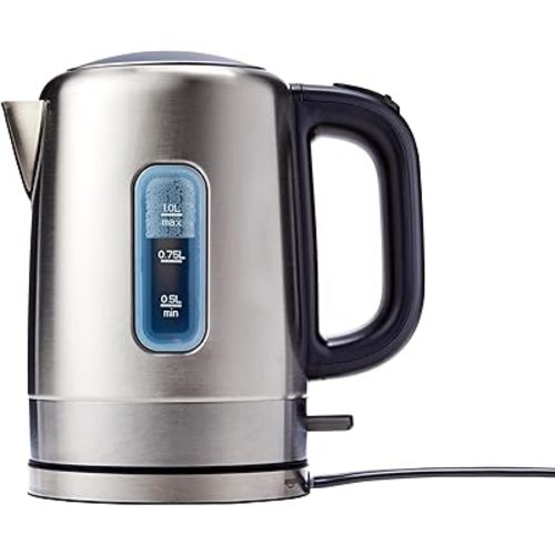 Amazon Basics Electric Stainless Steel Kettle for Tea and Coffee, BPA-Free, Fast Boiling, Auto Shut-Off, 1.1 Quarts, 1500W, Black and Silver