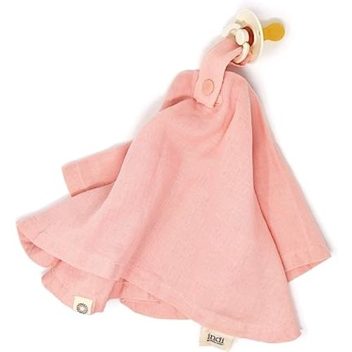 Kishu Baby Indi Organic Paci Blanket - Fairtrade & GOTS Certified 100% Organic Cotton Muslin Mini Baby Blanket with Snap to Secure Baby Pacifier - Pacifier Not Included (Peach)