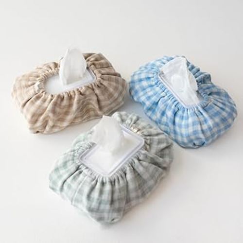 Baby Wipes Cover – Universal Size, One Size Fits All Wipes Packages | Muslin Cotton Tissue Cover for Nursery, Diaper Bag & Changing Table, Station | Gingham & Neutral Patterns (3-Gingham Blue)