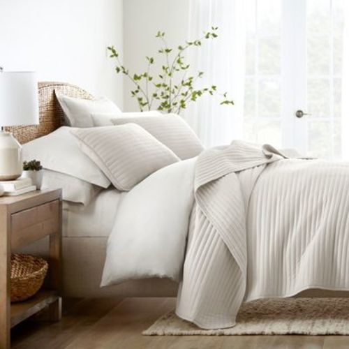 Stripes Floral and Diamonds Quilted Coverlet Set With Shams - Becky Cameron, Stripe Stitch / Eucalyptus, King/California King
