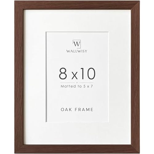 8x10 Picture Frame, Solid Oak Wood 8 x 10 Photo Frame with Mat to 5x7(Openning Size is 4.5x6.5), 10x8 Picture Frames for Wall and Tabletop Display, Natural Oak 8x10 Frame, (Walnut Set of 1)