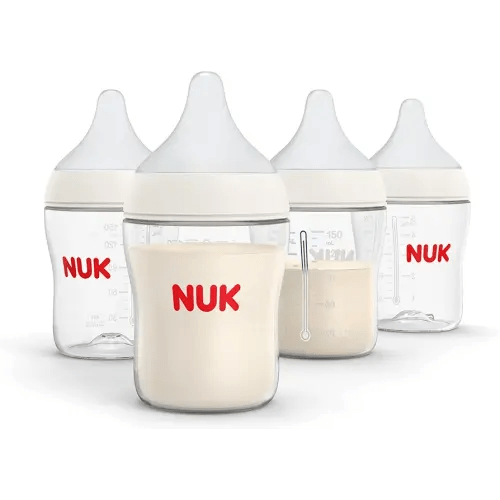 NUK Perfect Match 2-in-1 Natural and Anti-Colic Bottle with Medium Flow, Wide, Adaptable Nipple, 5oz., 4 Pack, BPA Free