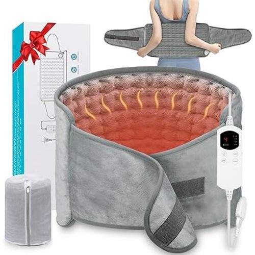 Calido Heating Pad for Back Pain Relief, Electric Heating Pad for Period Cramps, 12"x24"+26" Large Heat Pad with Belt, 6 Heat Level 4 Timer Setting & Auto Shut Off, Gift for Women Men Mom Dad