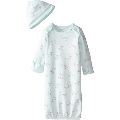 Little Me Girls' 2-Piece Gown & Hat Set - 0-3 Months - Mint Print