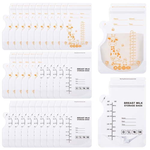 KABOER 60 Pack 250ml Breast Milk Storage Bags, 8Oz Pre-Sterilized Freezer Bags with Measurement Scale & Leak-Proof Zipper for Breastfeeding Moms