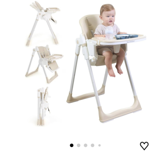 Sunchildor 3 in 1 Baby High Chair with Wheels, Adjustable 5 Point Harness, Tray, Foot Rest, Backrest and Seat Height, Foldable High Chair for Toddlers, Beige