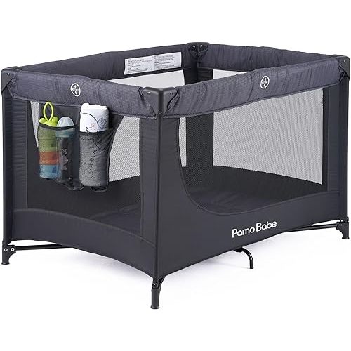 Pamo Babe Portable Crib Baby Playpen with Mattress and Carry Bag (Black)