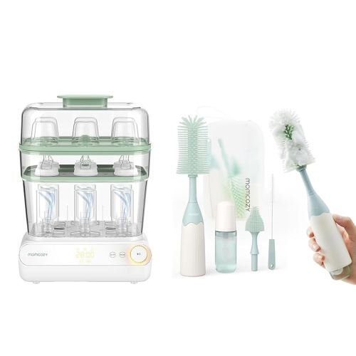 Momcozy 3 Layers Large Bottle Sterilizer and Dryer & Momcozy Bottle Brush Kit Green