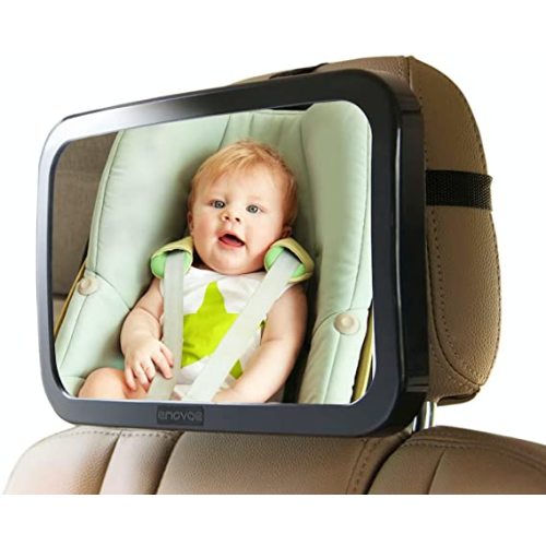 Enovoe Baby Car Mirror with Cleaning Cloth - Wide, Convex Back Seat Baby Mirror for Car is Shatterproof and Adjustable - 360 Swivel Rear Facing Car Seat Mirror Helps Keep an Eye on Your Infant - 1 Count (Pack of 1)