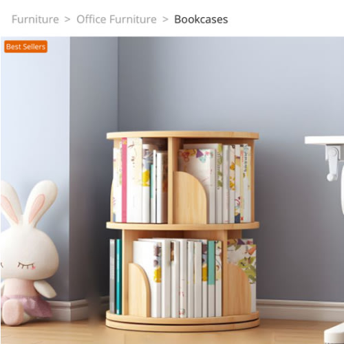 Round Rotatable Bookcase Wooden Open Storage Bookshelf for Home Office - Natural Finish 16"L x 16"W x 25.5"H