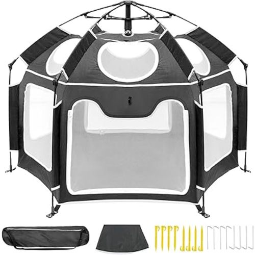 Baby Playpen with UV Canopy, Portable 1-Click Set Up Baby Tent, Toddler Play Yard for Indoor, Outdoor, Foldable Playpen for Beach, Camping, Home, Lightweight Versatile Toddler Tent, with Travel Bag