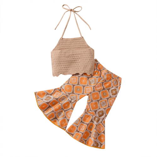 Boho Baby Girl Clothes Summer Sleeveless Backless Halter Tops Bell Bottoms Pants Outfit Toddler 2Pcs Flares Set 6M 12M 18M 24M 3Y