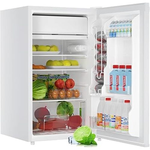 3.2 Cu.Ft Mini Fridge With Freezer, Single Door Compact Refrigerator with Freezer, Energy-efficient Low Noise, Compact Fridge for Bedroom, Office, Dorm, White