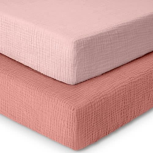 Dreamology Muslin Crib Sheets,Girls,Boys,Standard Crib Sheet,2 Pack,Soft,Pink Crib Sheet,100% Cotton Crib Sheets for Standard Cribs and Toddler Bed Fitted Sheet,52x28 Crib Mattress Sheets | Rose,Pink