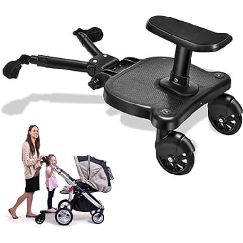 Universal Stroller Board, 2 in1 Sit and Stand Stroller Glider Board with Detachable Seat, Buggy Board Suitable for 99% of Strollers, for 2-6-year-old Children, Max Load 55lbs (Black)