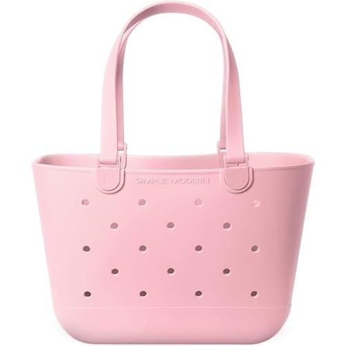 Simple Modern Large Beach Bag | Waterproof Getaway Rubber Tote with Zipper Pocket for Travel, Pool, Boat, Groceries, Sports | Blush