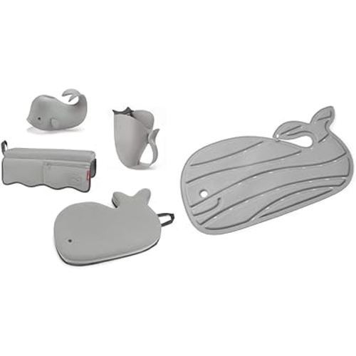 Skip Hop Moby Baby Bath Essential Set, Grey & Non-Slip Baby Bath Mat, Moby, Grey
