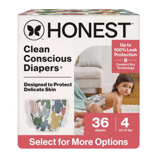 Honest Clean Conscious Baby Diapers Size 4 (22-37 lbs), Hypoallergenic and Fragrance Free, 36 Count